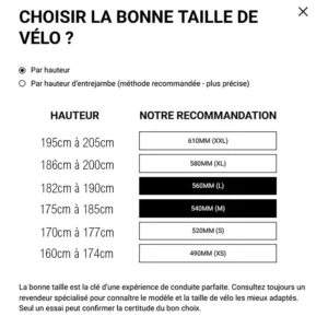 GUIDE DES TAILLES X ROAD