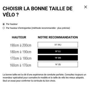 GUIDE DES TAILLES XC