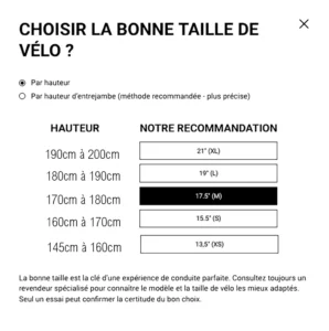 GUIDE DES TAILLES XP 1